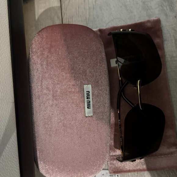 Miu Miu Oversized Shield Sunglasses Black Gold Statement main image 11